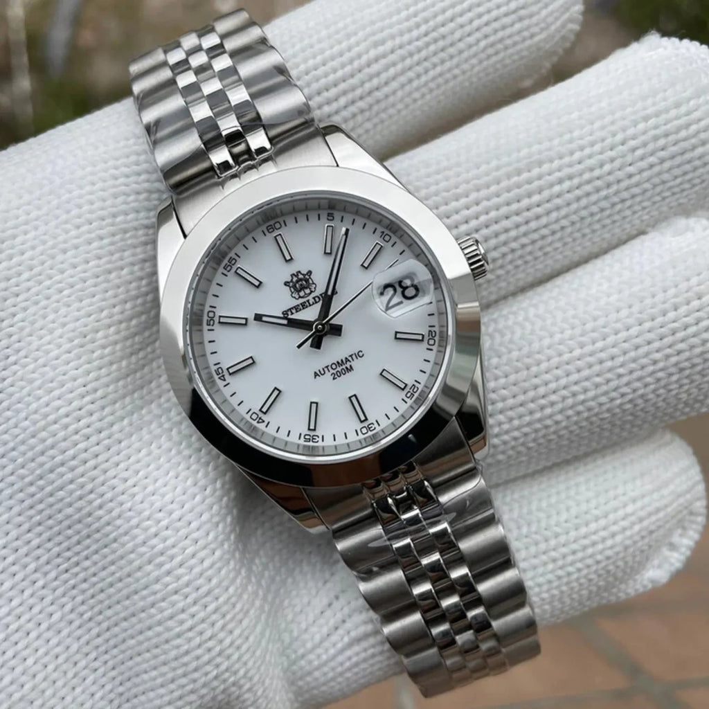 Steeldive SD1934 Vintage Diver Watch - White Dial With Jubilee Bracelet - DREAM WATCHES