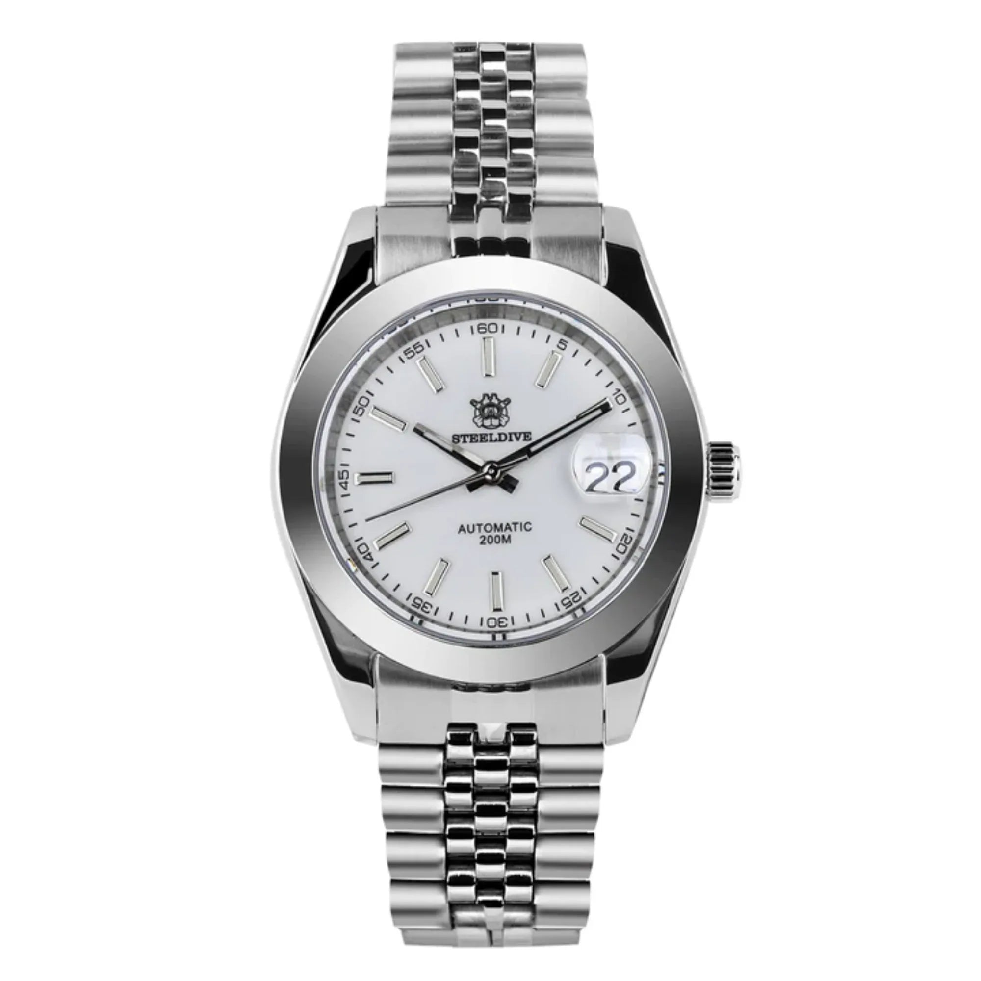 Steeldive SD1934 Vintage Diver Watch - White Dial With Jubilee Bracelet - DREAM WATCHES