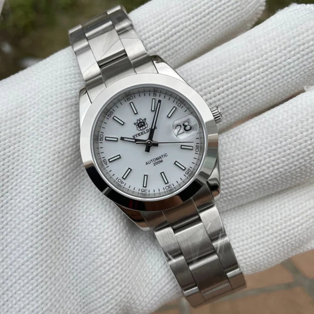 Steeldive SD1934 Vintage Diver Watch - White Dial With Oyster Bracelet - DREAM WATCHES