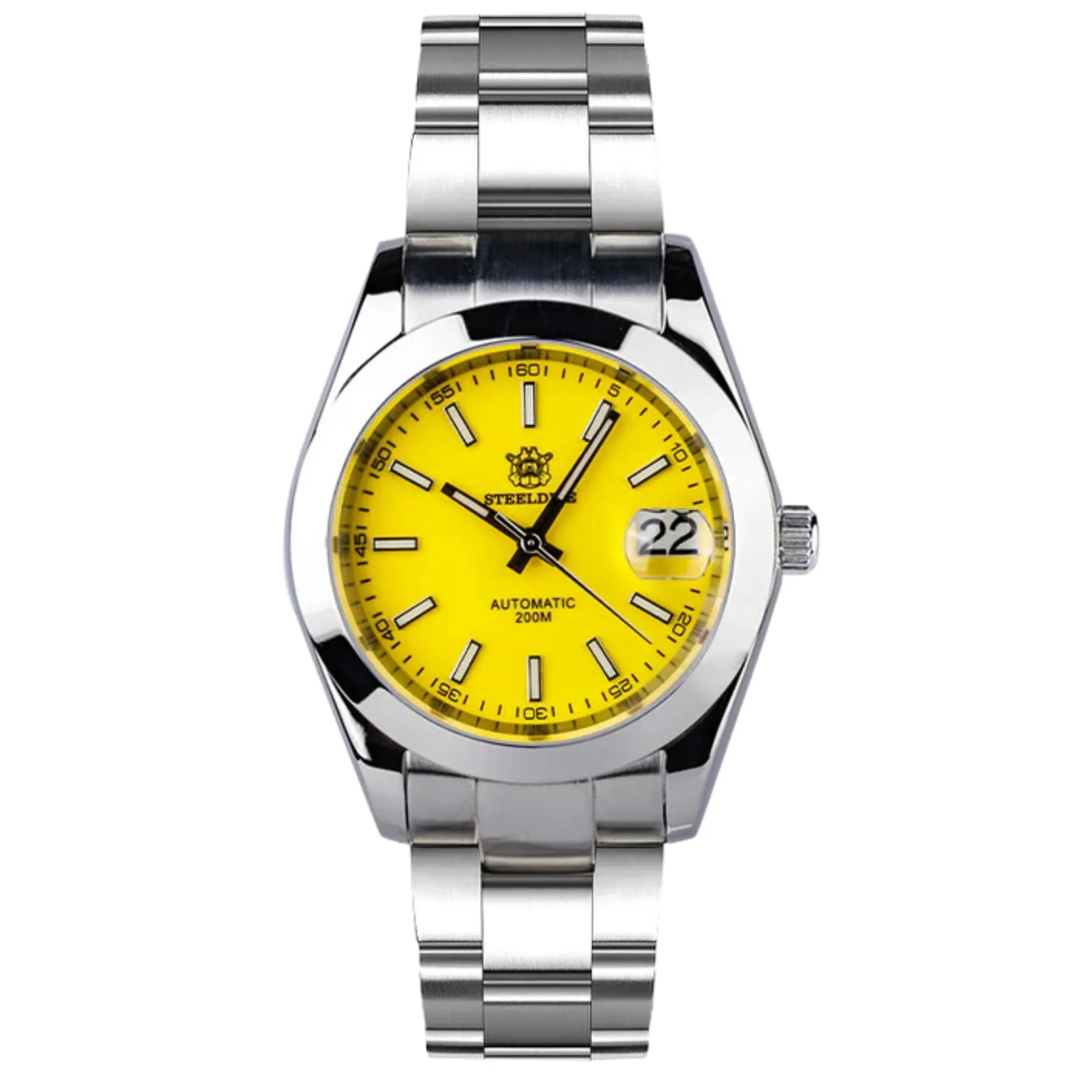 Steeldive SD1934 Vintage Diver Watch - Yellow Dial With Oyster Bracelet - DREAM WATCHES