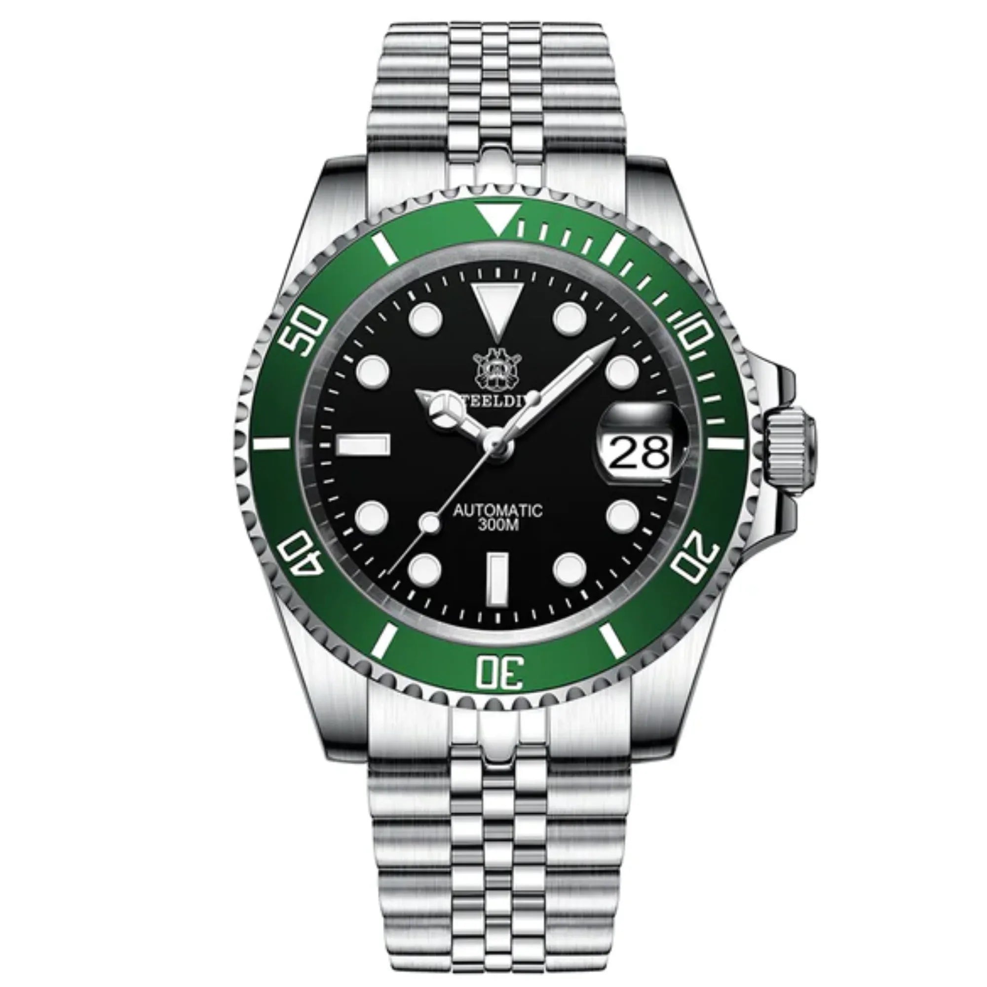 Steeldive SD1953 Sub Men Dive Watch V2 Black/Green Dial With Jubilee Bracelet - DREAM WATCHES