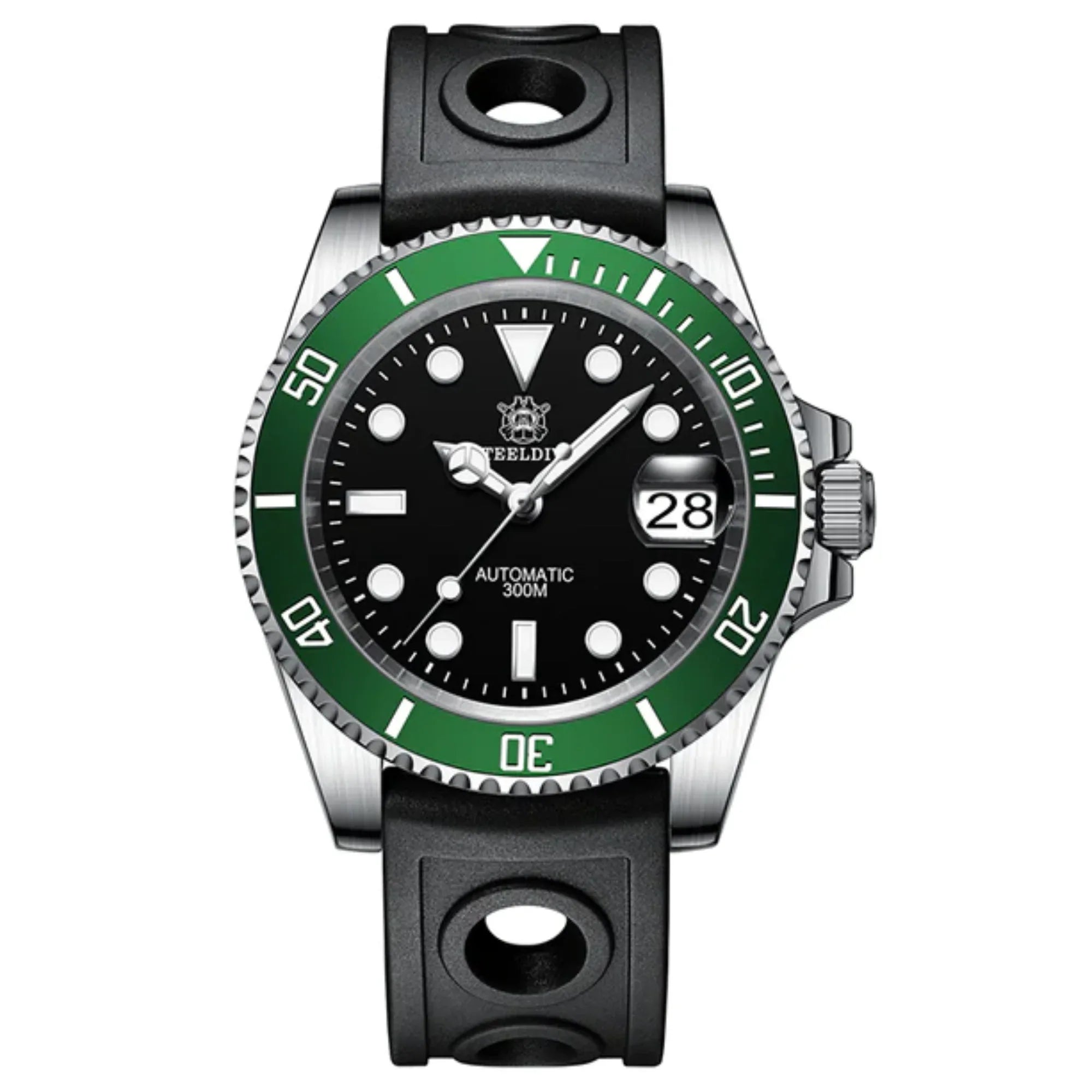 Steeldive SD1953 Sub Men Dive Watch V2 Black/Green Dial With Jubilee Bracelet - DREAM WATCHES