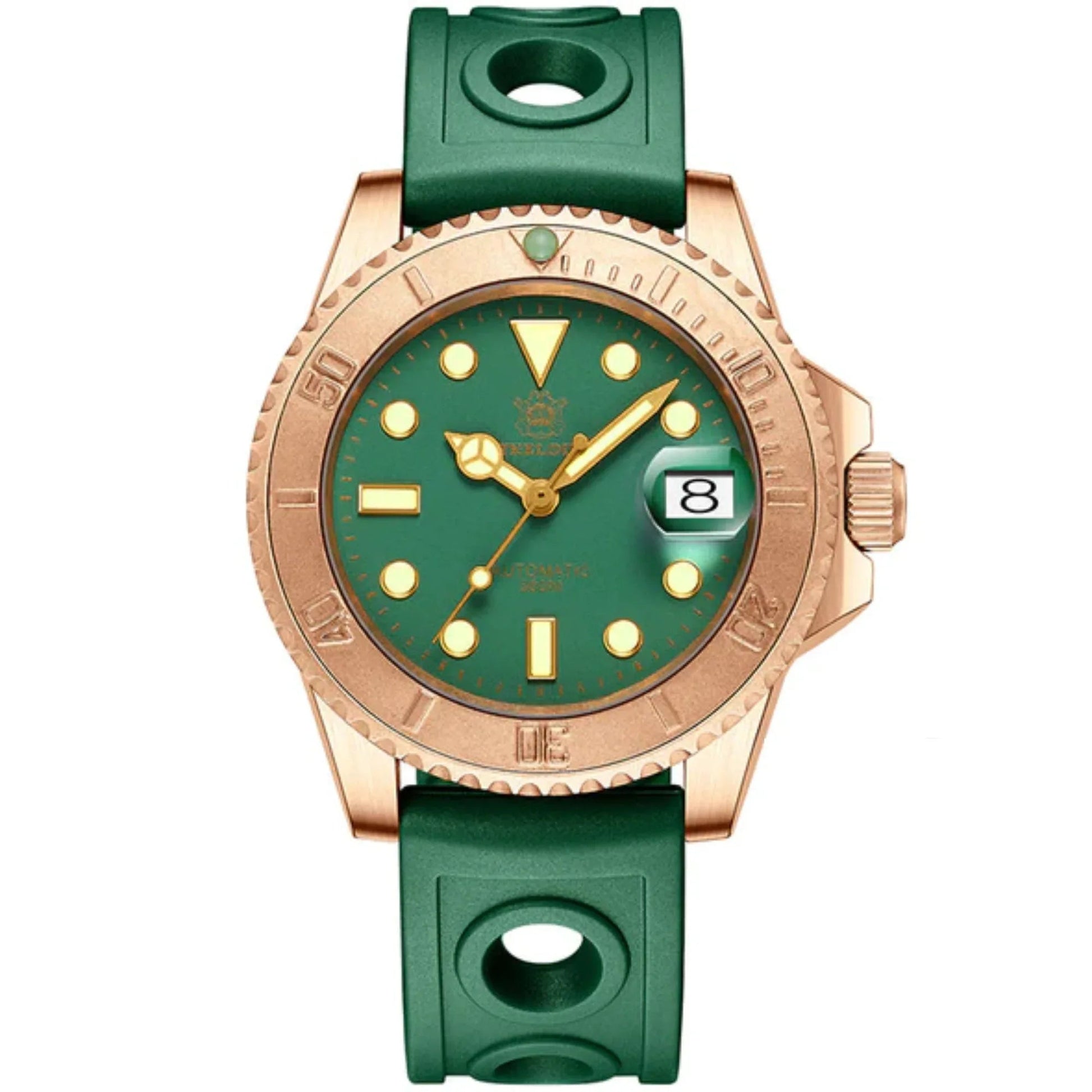 Steeldive SD1953S Bronze Sub Men Watch With Green Holer Rubber Strap - DREAM WATCHES