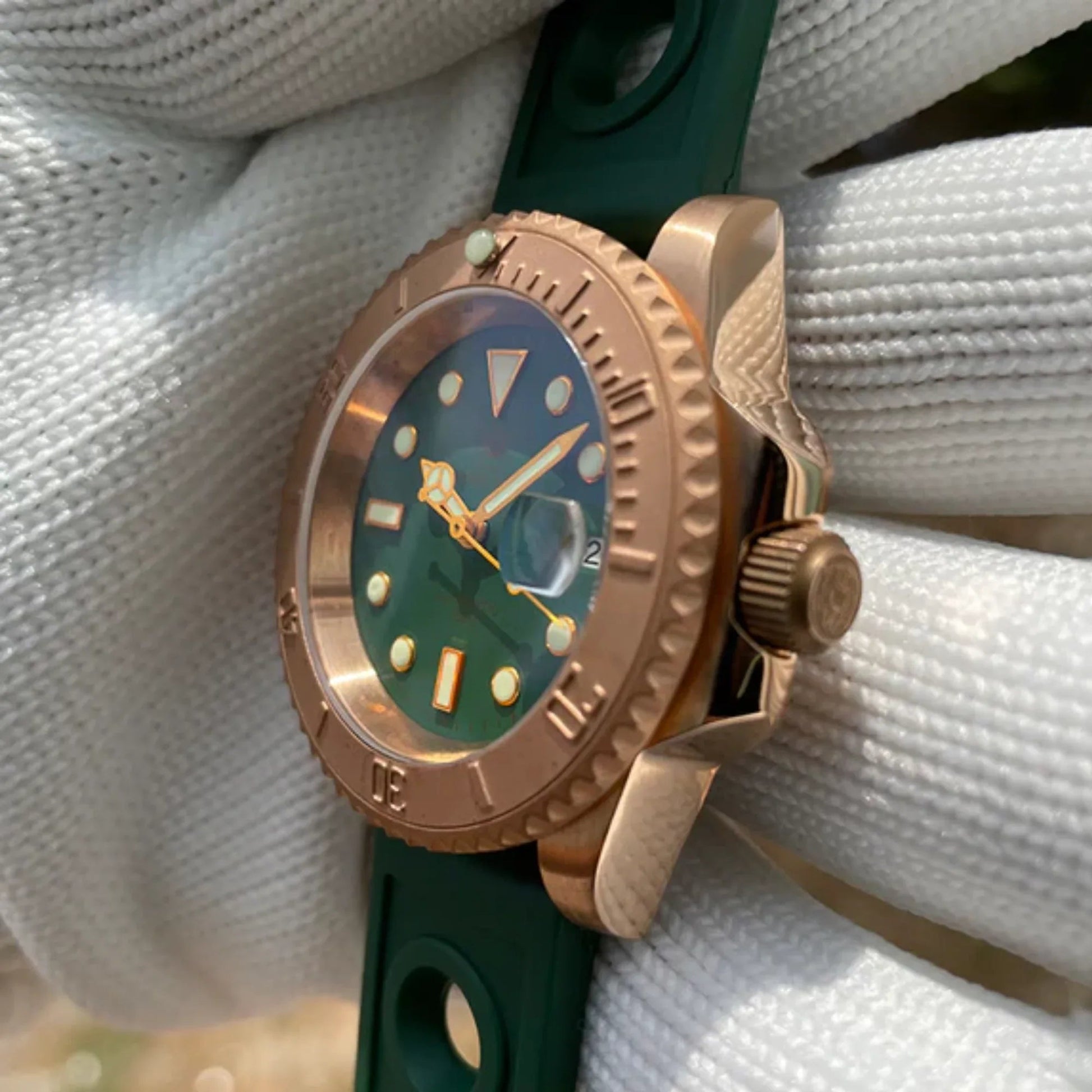 Steeldive SD1953S Bronze Sub Men Watch With Green Holer Rubber Strap - DREAM WATCHES