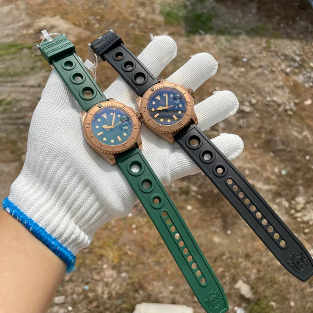 Steeldive SD1953S Bronze Sub Men Watch With Green Holer Rubber Strap - DREAM WATCHES