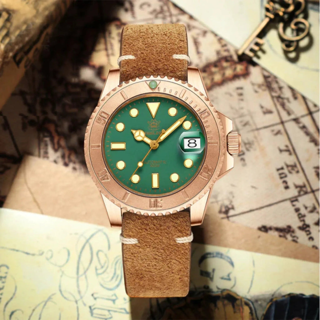 Steeldive SD1953S Bronze Sub Men Watch With Green Holer Rubber Strap - DREAM WATCHES