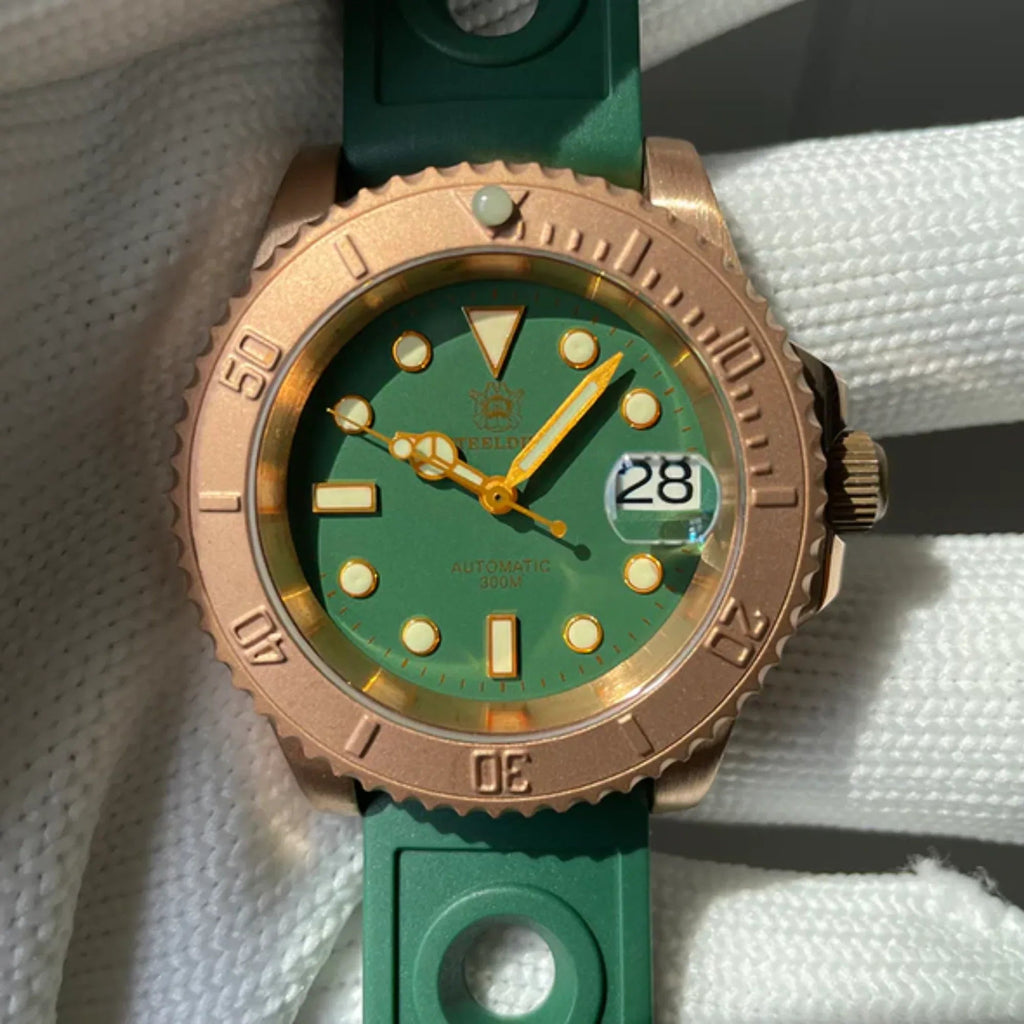 Steeldive SD1953S Bronze Sub Men Watch With Green Holer Rubber Strap - DREAM WATCHES