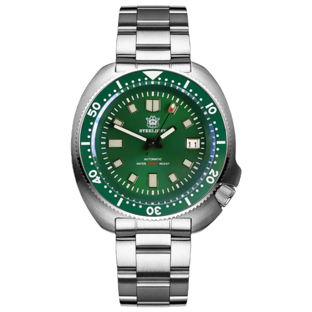 Steeldive SD1970 6105 Turtle Diver Watch V2 - Green With Oyster Bracelet - DREAM WATCHES