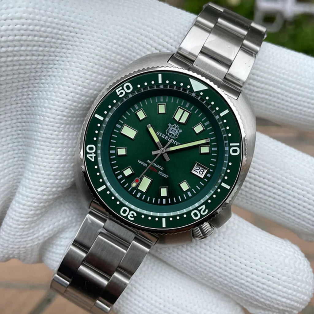 Steeldive SD1970 6105 Turtle Diver Watch V2 - Green With Oyster Bracelet - DREAM WATCHES