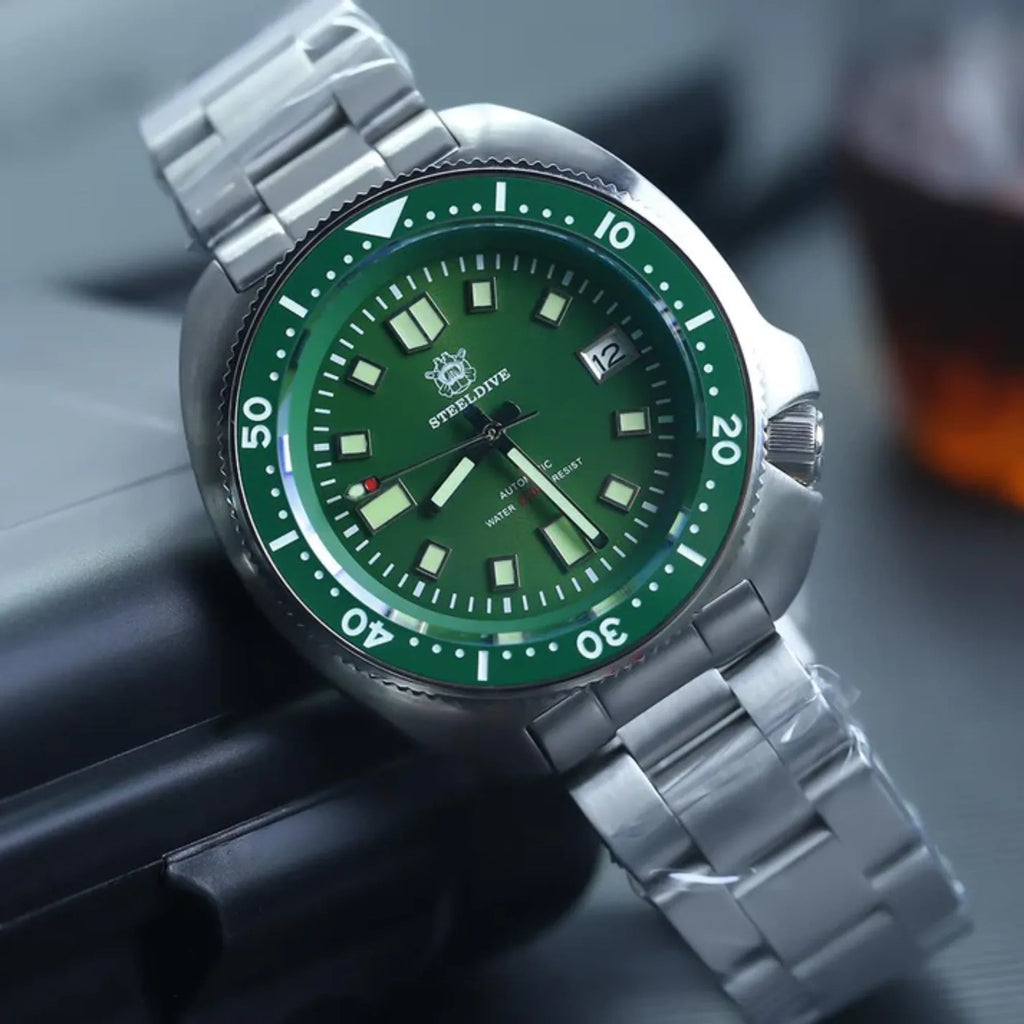 Steeldive SD1970 6105 Turtle Diver Watch V2 - Green With Oyster Bracelet - DREAM WATCHES