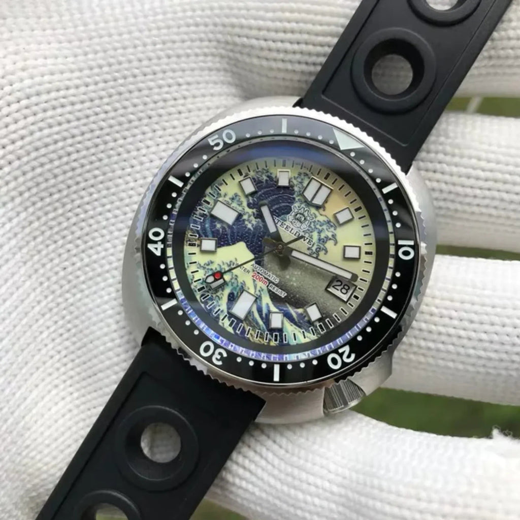 Steeldive SD1970 Great Wave Turtle Diver - Black - DREAM WATCHES