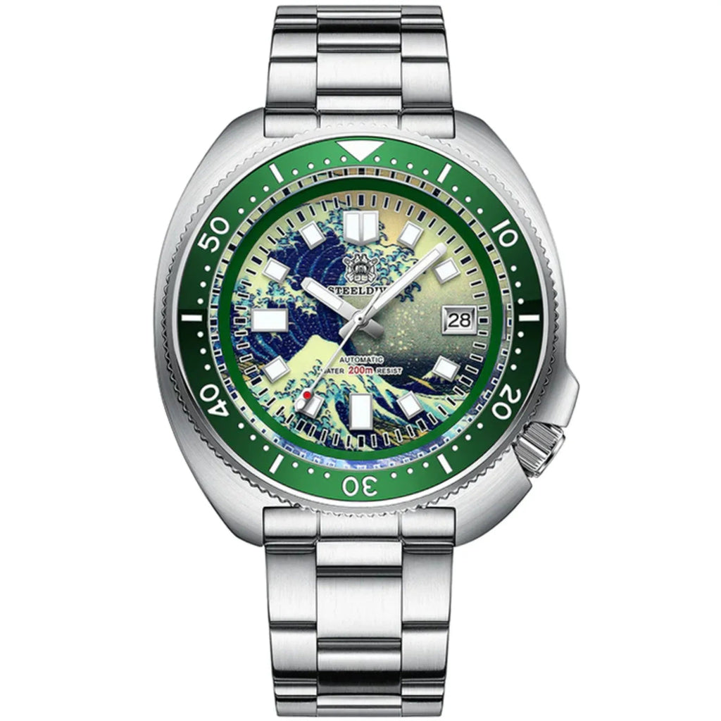 Steeldive SD1970 Great Wave Turtle Diver - Green - DREAM WATCHES