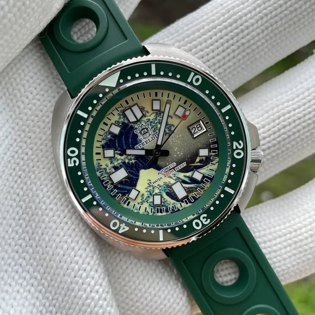 Steeldive SD1970 Great Wave Turtle Diver - Green - DREAM WATCHES