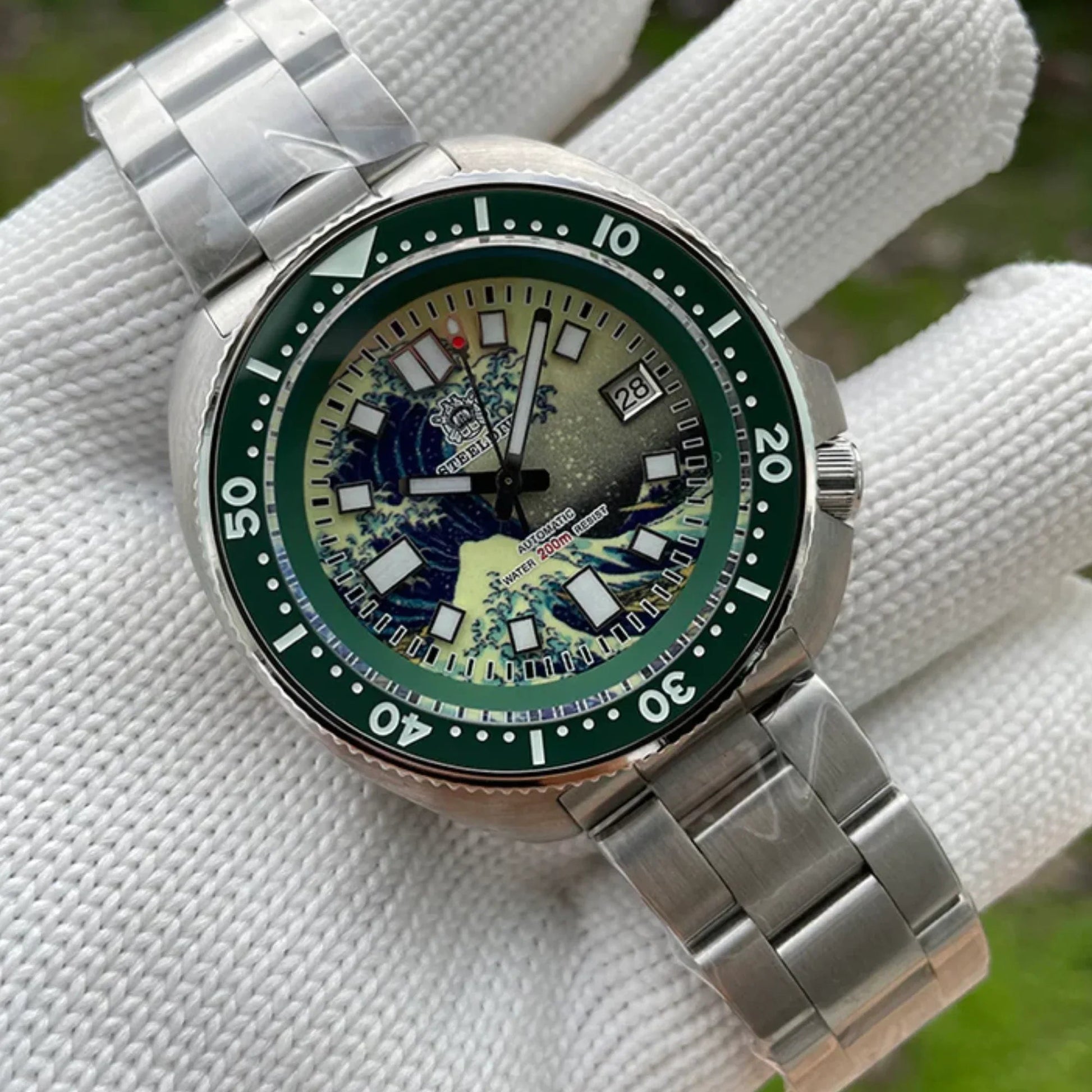 Steeldive SD1970 Great Wave Turtle Diver - Green - DREAM WATCHES