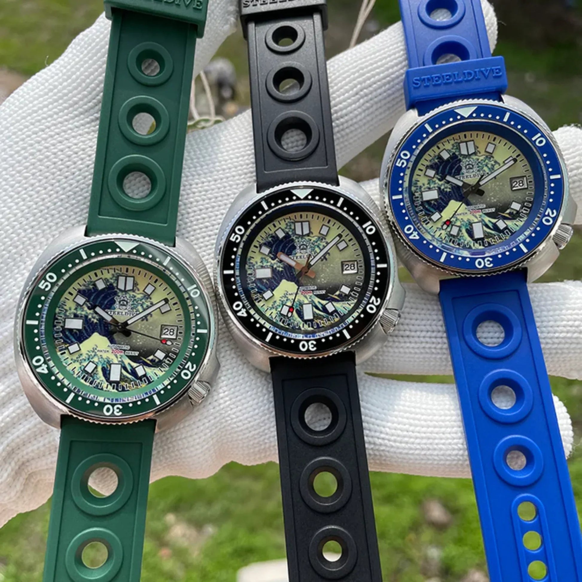 Steeldive SD1970 Great Wave Turtle Diver - Green - DREAM WATCHES