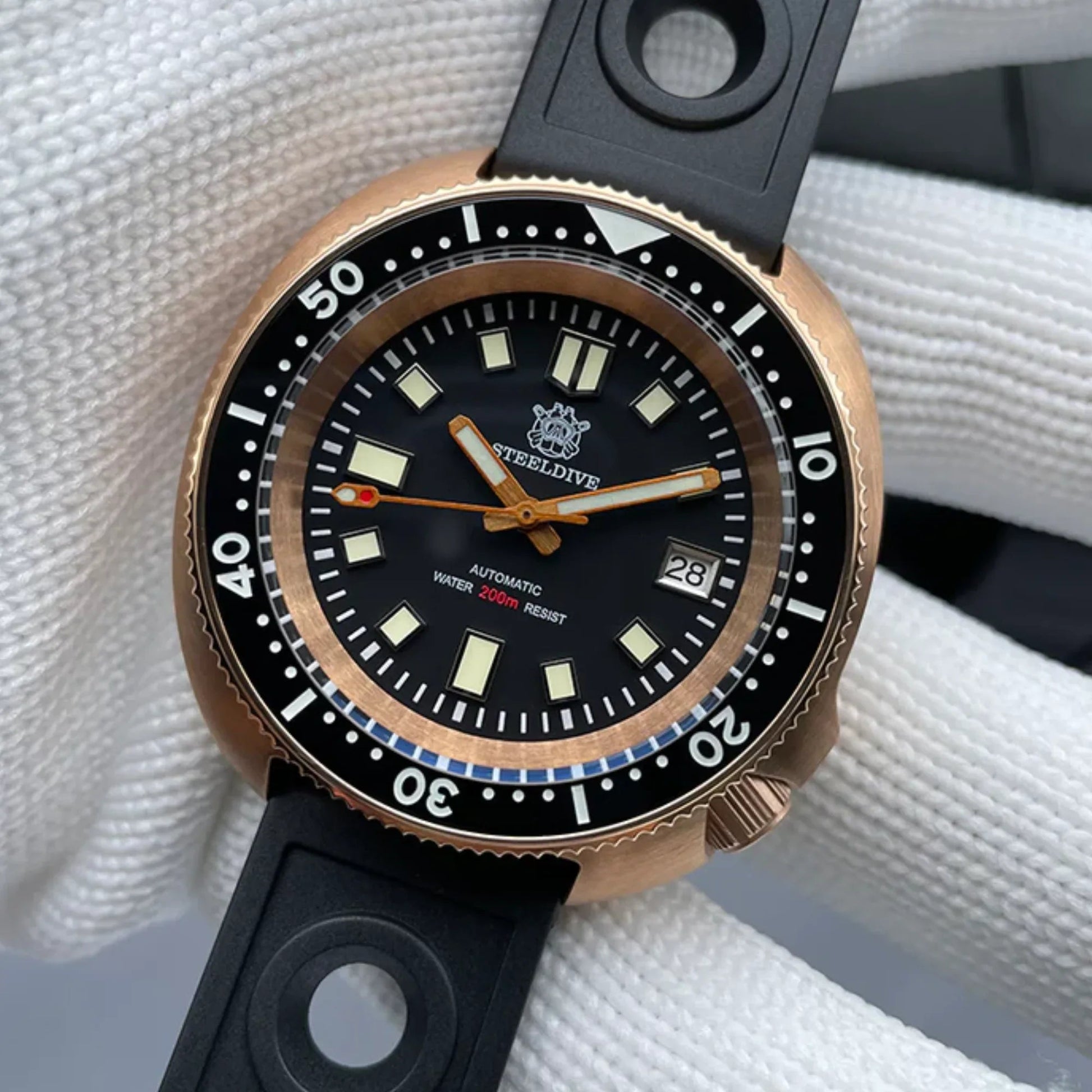 Steeldive SD1970S Bronze 6105 Turtle Diving Watch V2 - Brown leather Strap - DREAM WATCHES