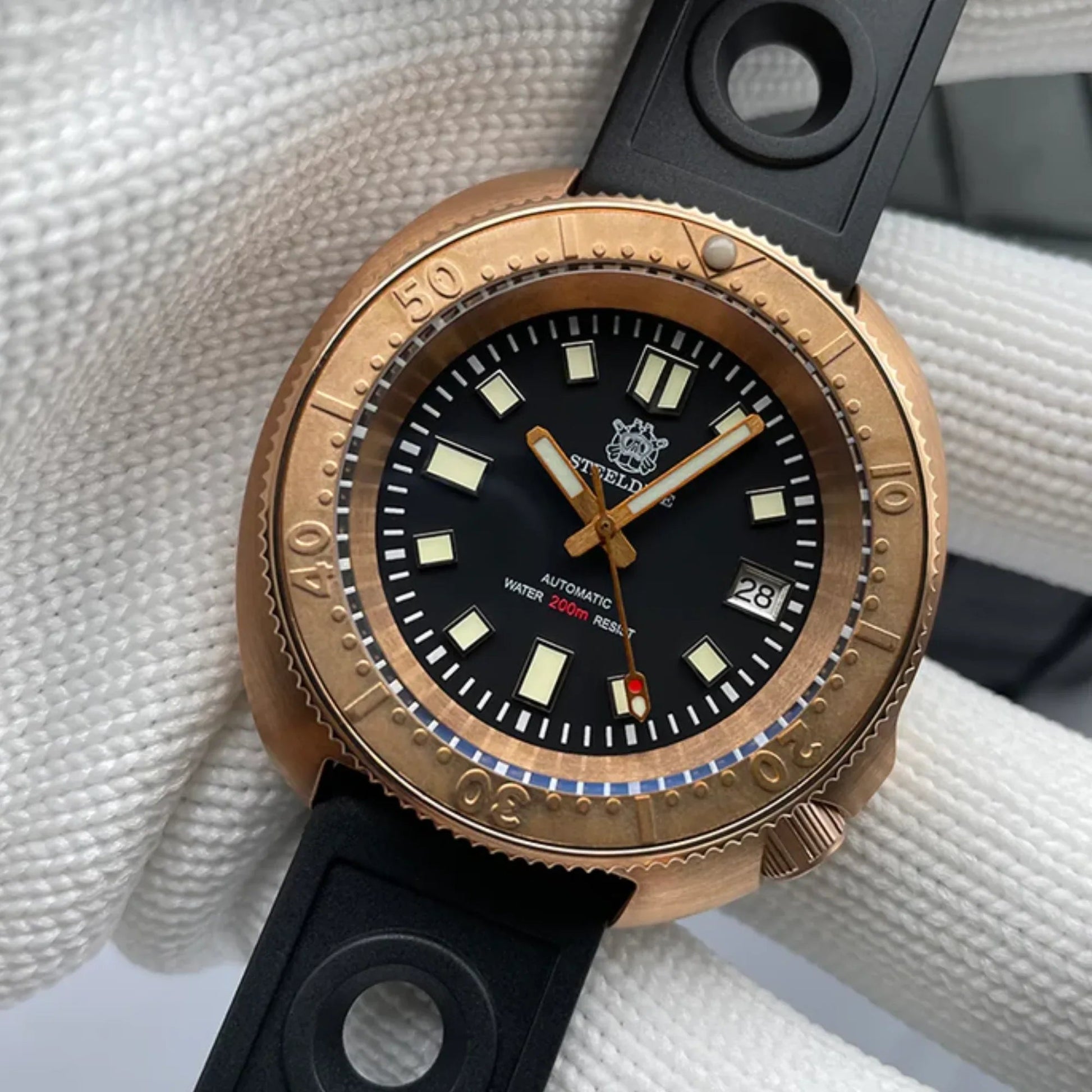 Steeldive SD1970S Bronze 6105 Turtle Diving Watch V2 - Brown leather Strap - DREAM WATCHES