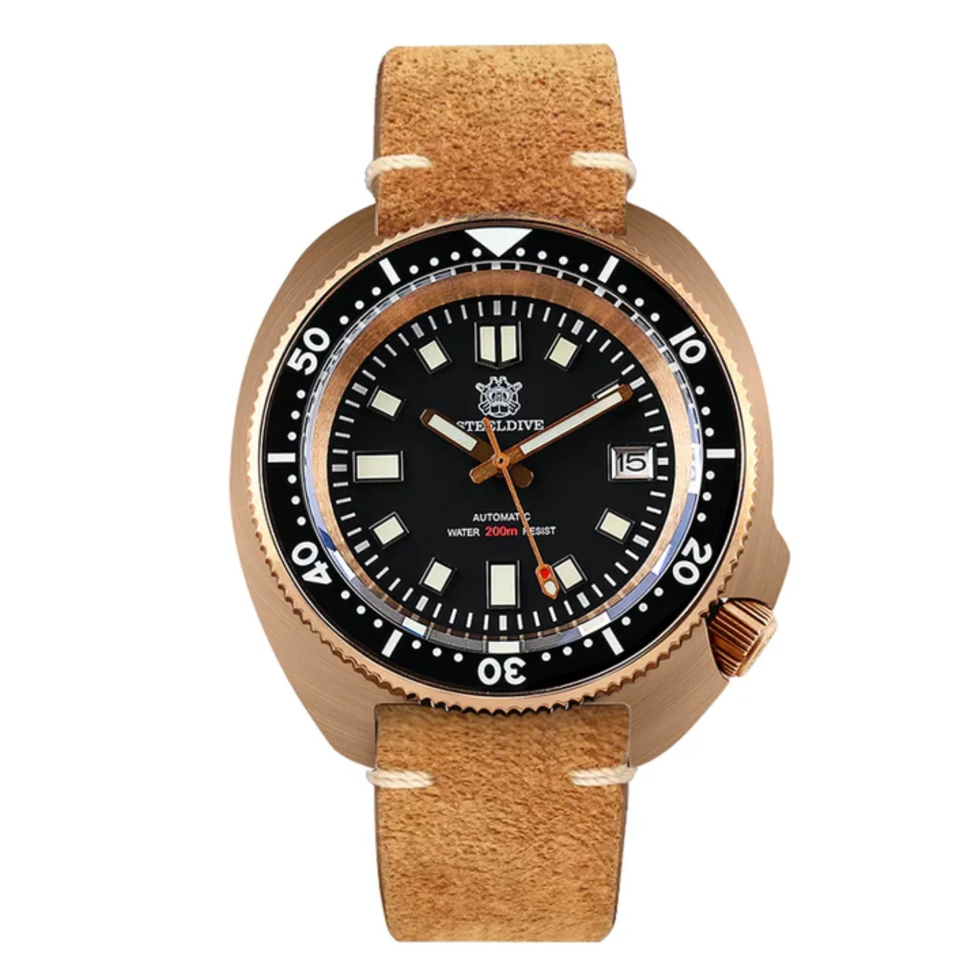 Steeldive SD1970S Bronze 6105 Turtle Diving Watch V2 - Brown leather Strap - DREAM WATCHES