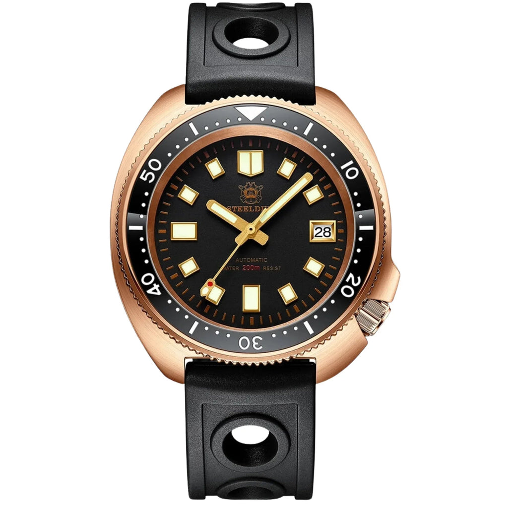 Steeldive SD1970S Bronze 6105 Turtle Diving Watch V2 With Black Holer Rubber Strap - Bronze - DREAM WATCHES