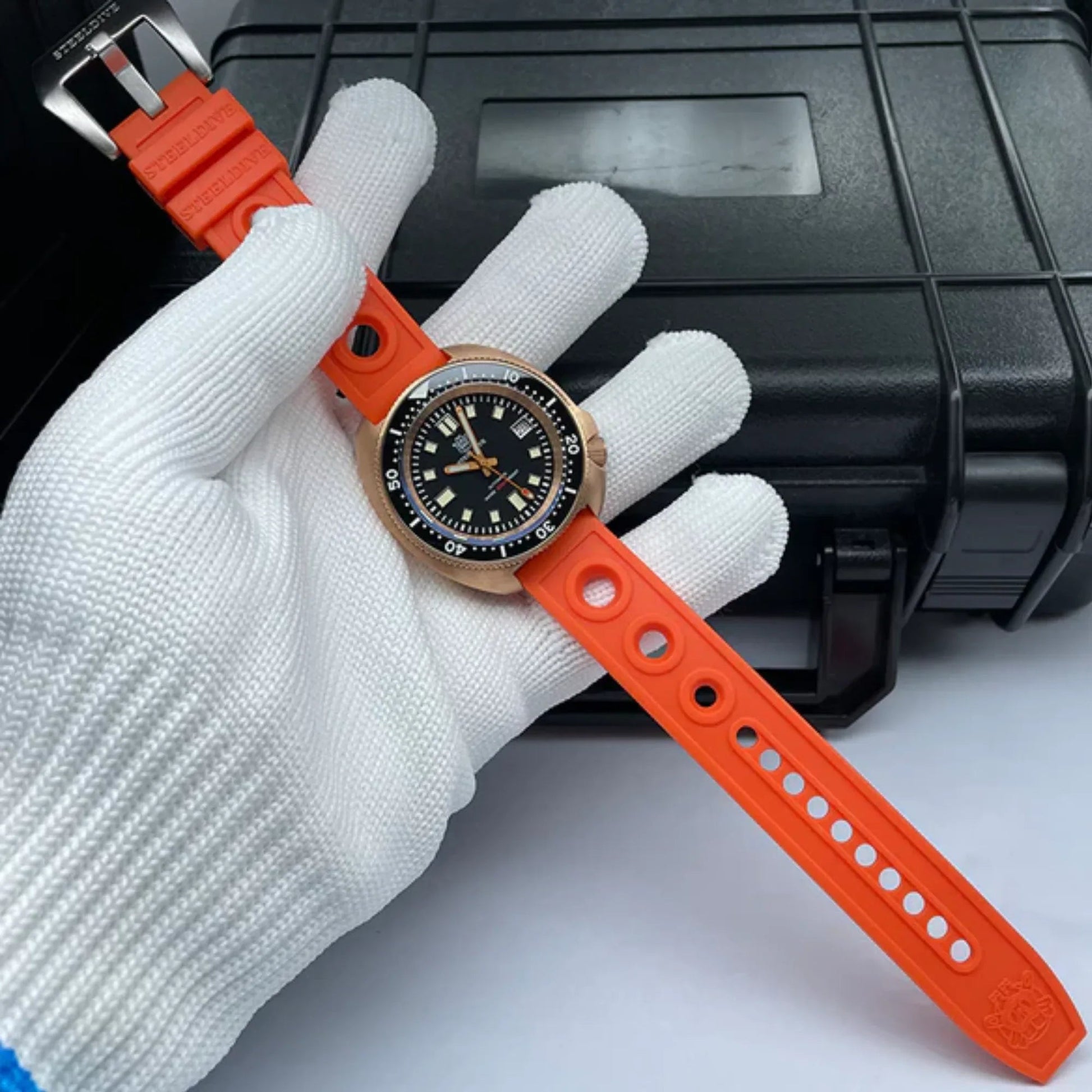 Steeldive SD1970S Bronze 6105 Turtle Diving Watch V2 With Black Holer Rubber Strap - Bronze - DREAM WATCHES