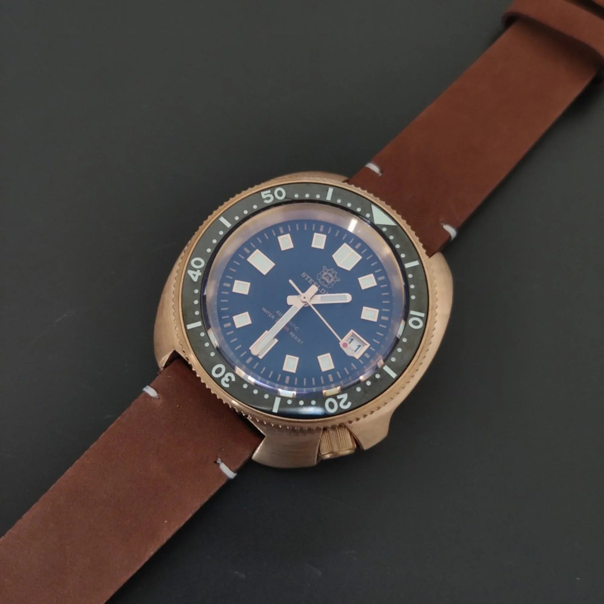 Steeldive SD1970S Bronze 6105 Turtle Diving Watch V2 With Black Holer Rubber Strap - Bronze - DREAM WATCHES