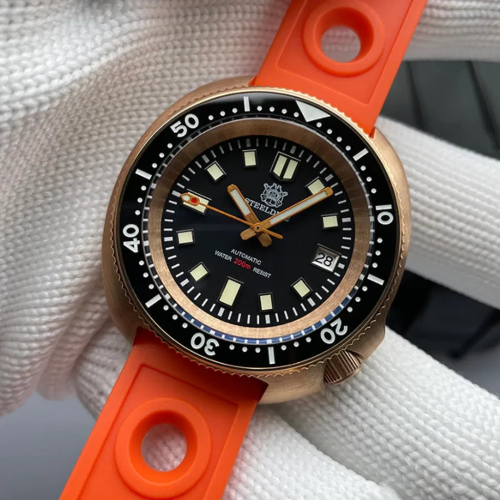 Steeldive SD1970S Bronze 6105 Turtle Diving Watch V2 With Black Holer Rubber Strap - Bronze - DREAM WATCHES
