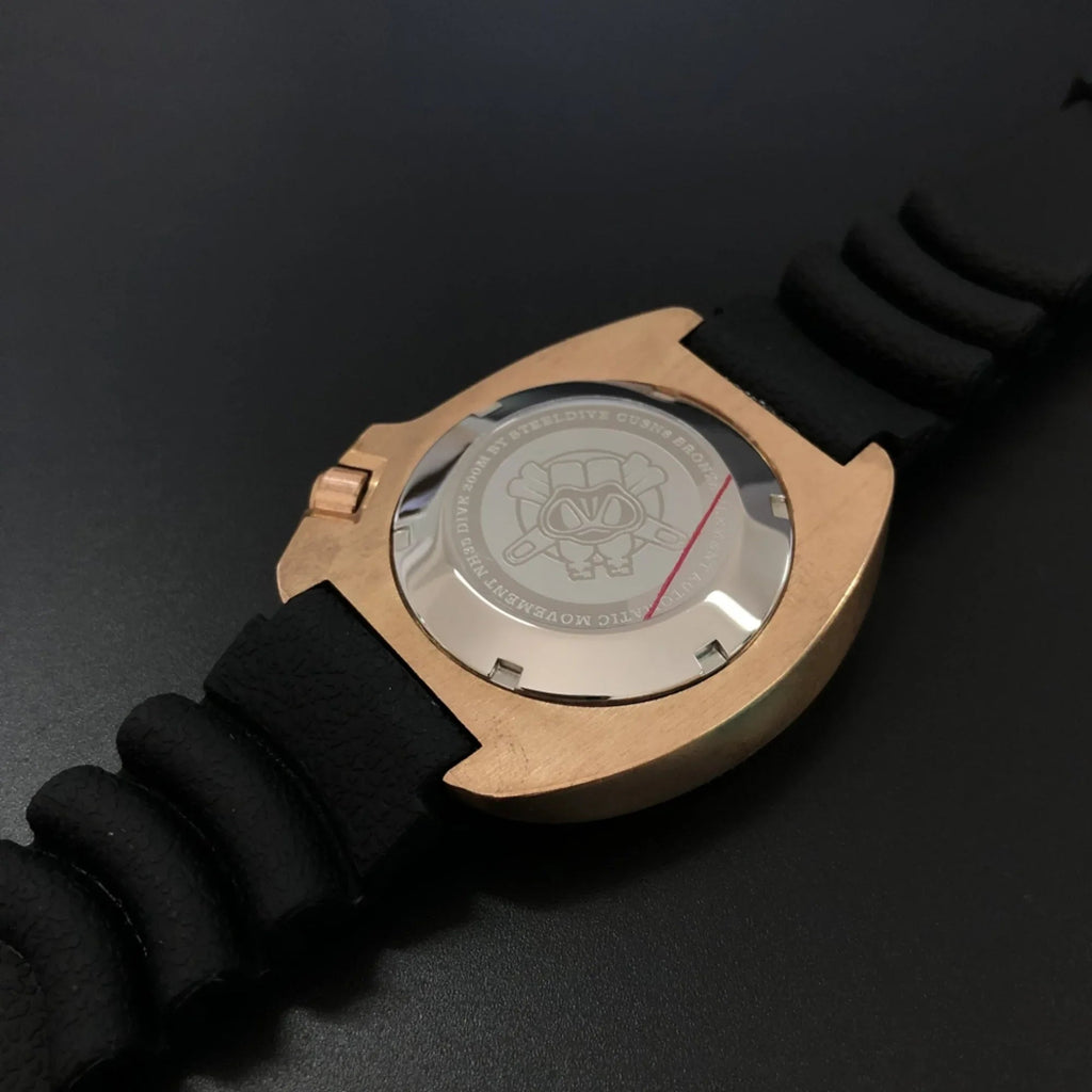 Steeldive SD1970S Bronze 6105 Turtle Diving Watch V2 With Black Holer Rubber Strap - Bronze - DREAM WATCHES