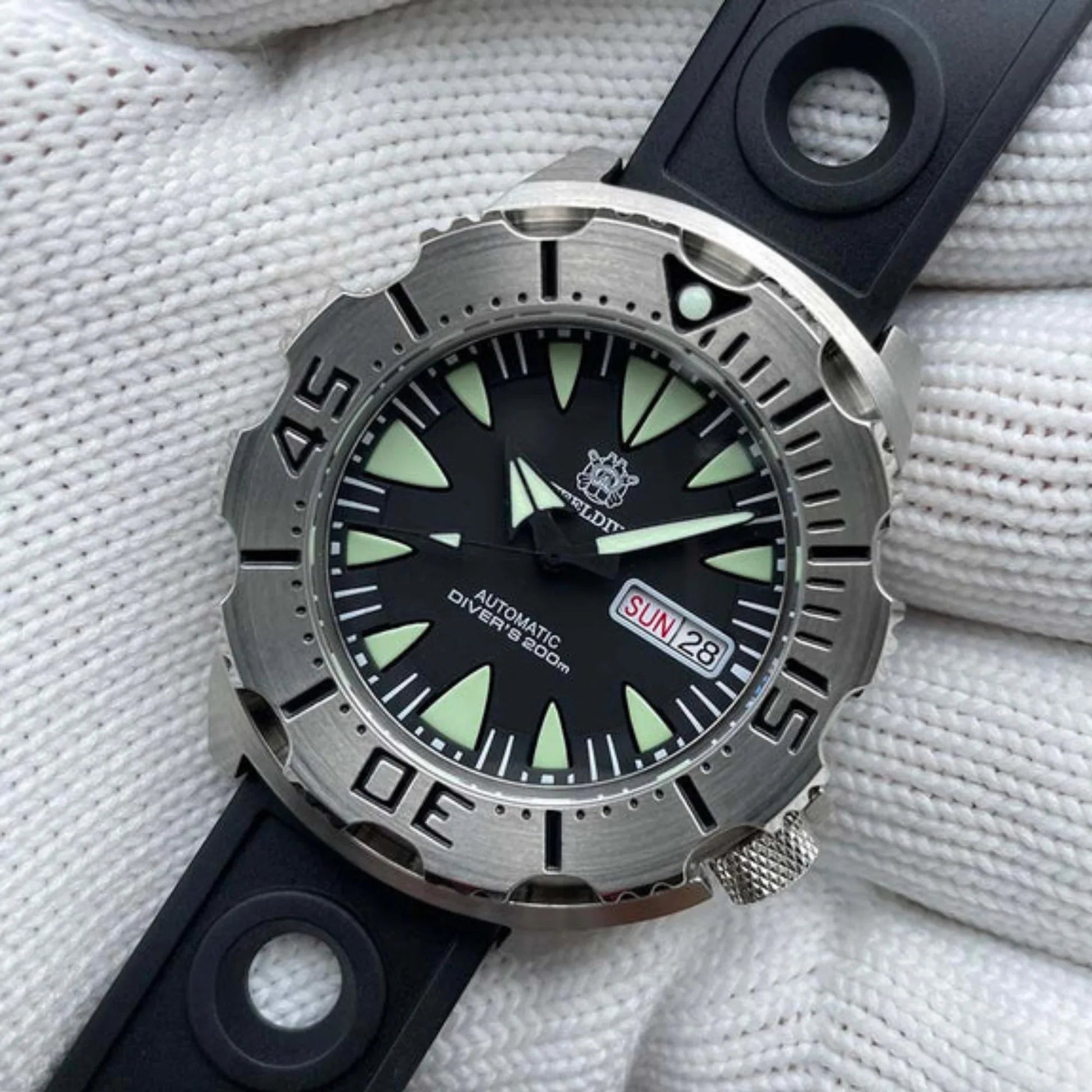Steeldive SD1984 NH36 Automatic Monster Men Watch - Black - DREAM WATCHES