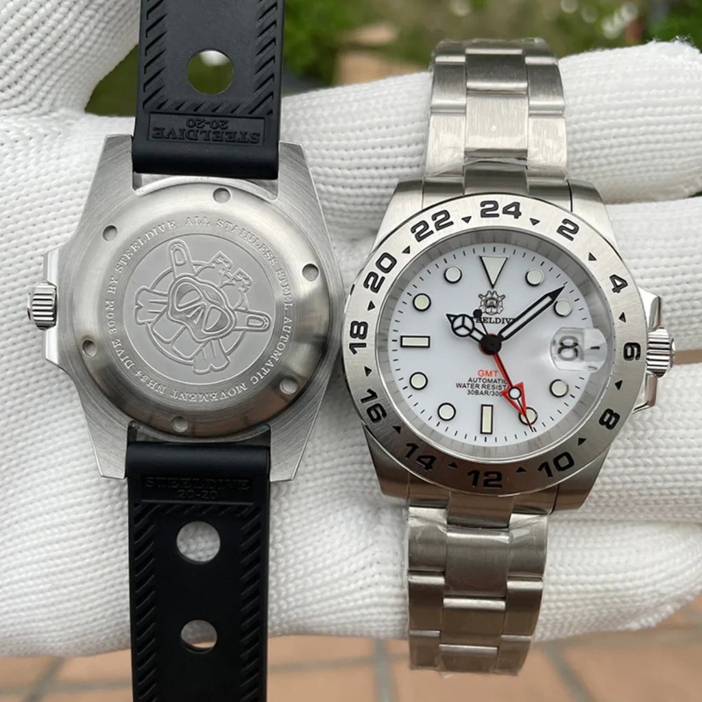 Steeldive SD1992 NH34 GMT Automatic Watch - White Dial - DREAM WATCHES