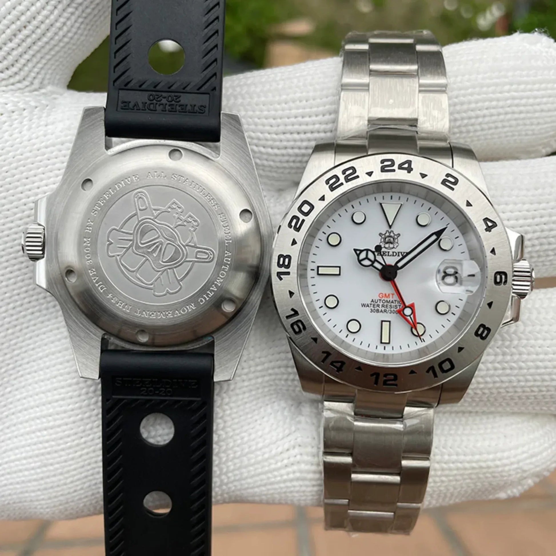 Steeldive SD1992 NH34 GMT Automatic Watch - White Dial - DREAM WATCHES