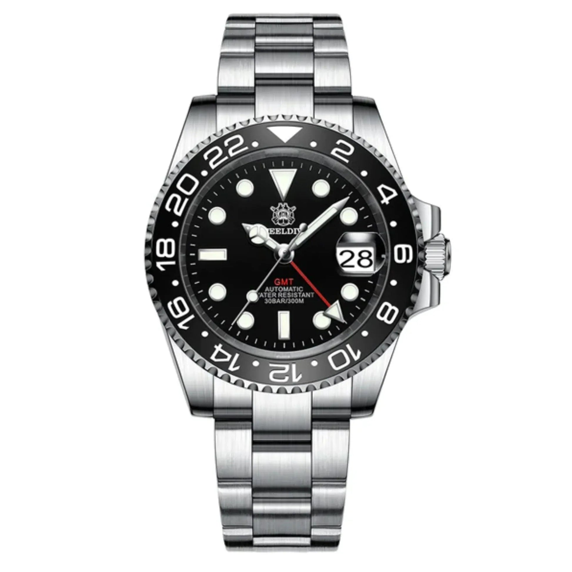 Steeldive SD1993 NH34 GMT Automatic Watch V2 Black Dial With Oyster Bracelet - DREAM WATCHES
