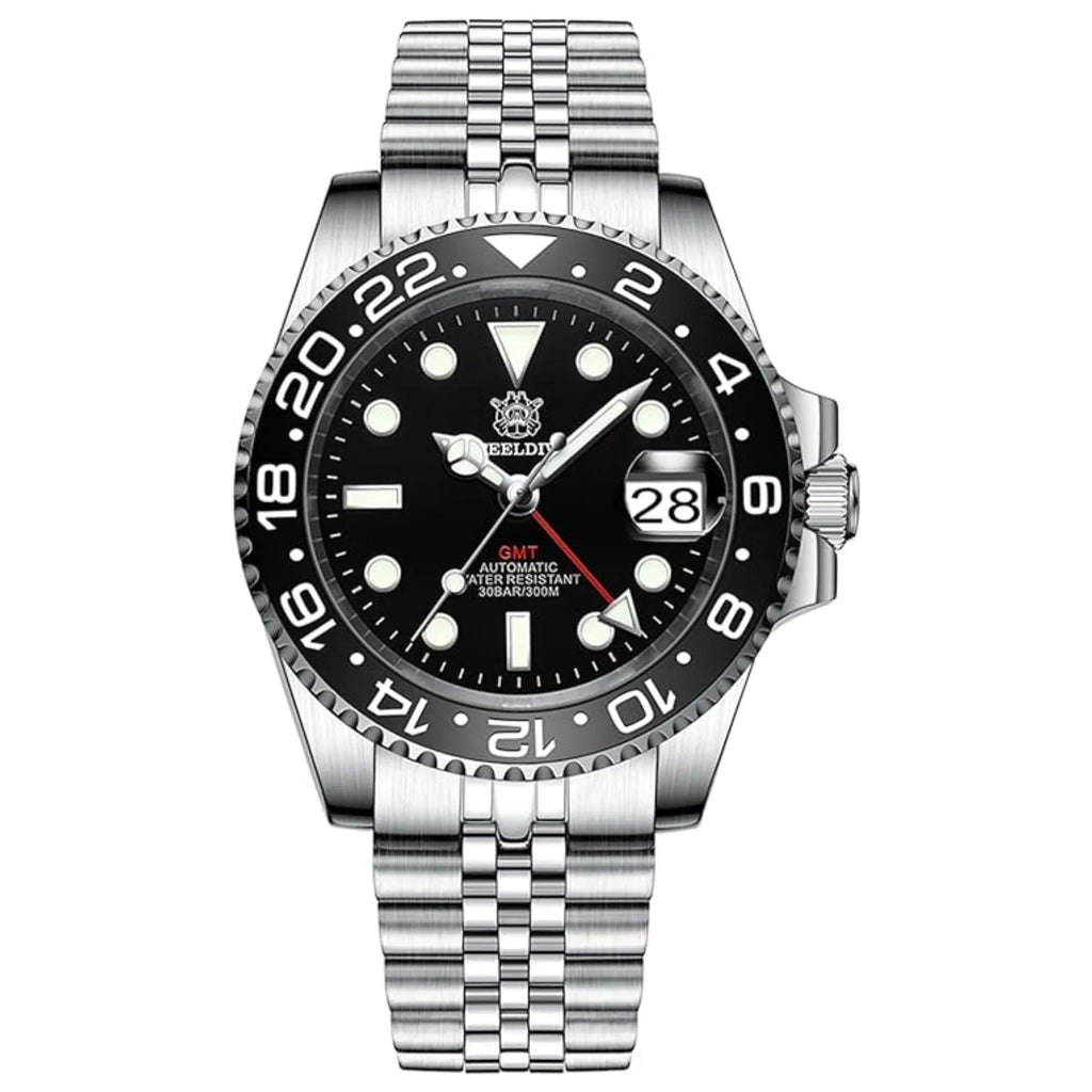 Steeldive SD1993 NH34 GMT Automatic Watch V2 Black With Jubilee Bracelet - DREAM WATCHES