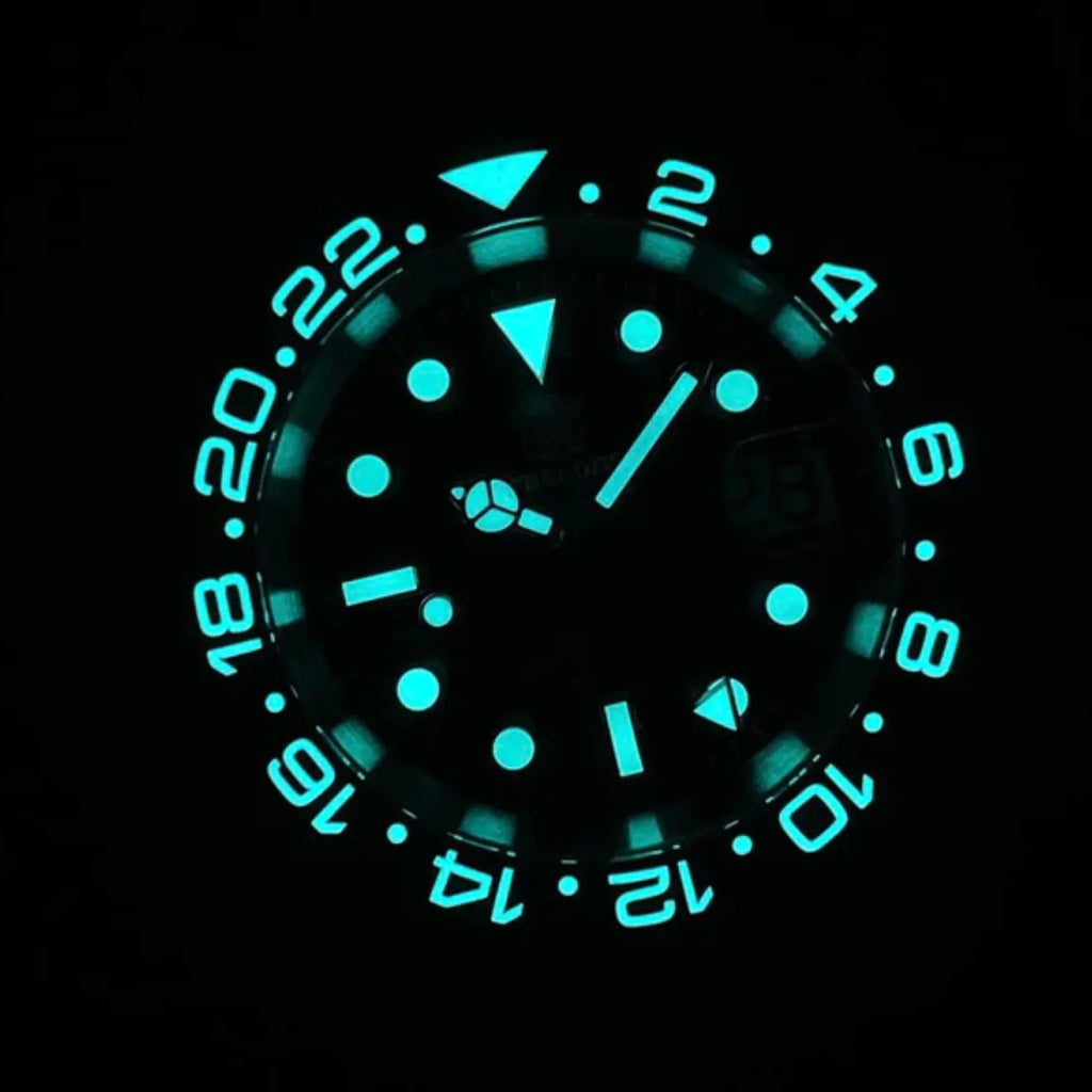 Steeldive SD1993 NH34 GMT Automatic Watch V2 Black With Jubilee Bracelet - DREAM WATCHES