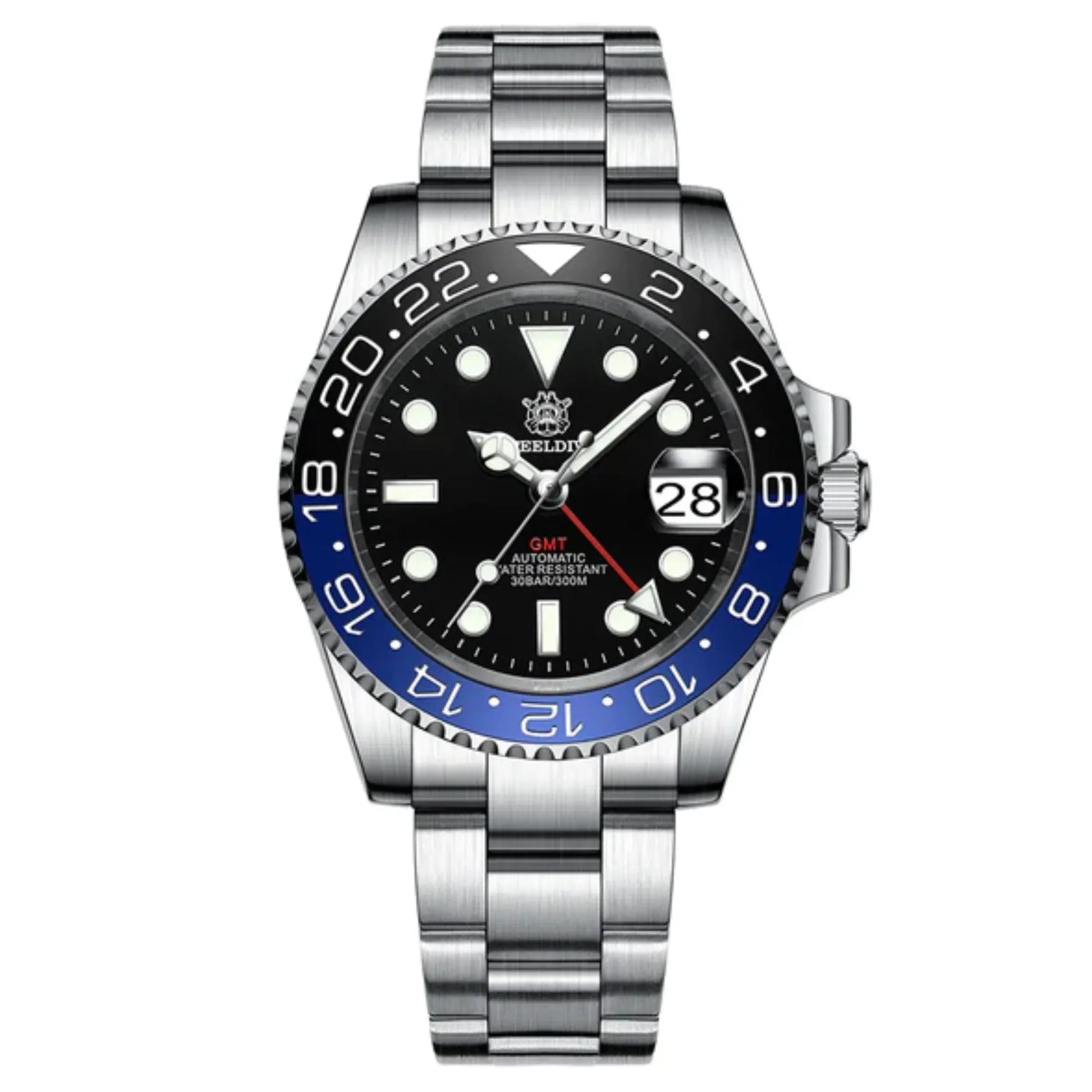 Steeldive SD1993 NH34 GMT Automatic Watch V2 Blue/Black Dial With Oyster Bracelet - DREAM WATCHES