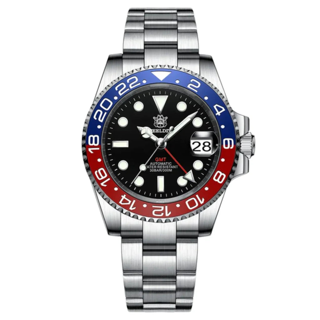 Steeldive SD1993 NH34 GMT Automatic Watch V2 Red/Blue Dial With Oyster Bracelet - DREAM WATCHES
