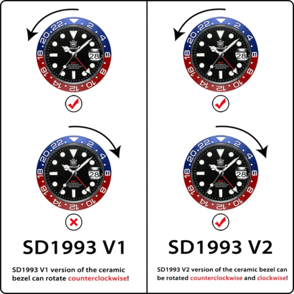 Steeldive SD1993 NH34 GMT Automatic Watch V2 Red/Blue With Jubilee Bracelet - DREAM WATCHES
