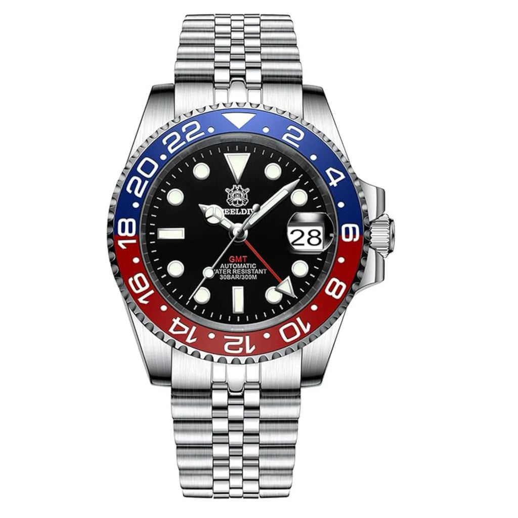 Steeldive SD1993 NH34 GMT Automatic Watch V2 Red/Blue With Jubilee Bracelet - DREAM WATCHES
