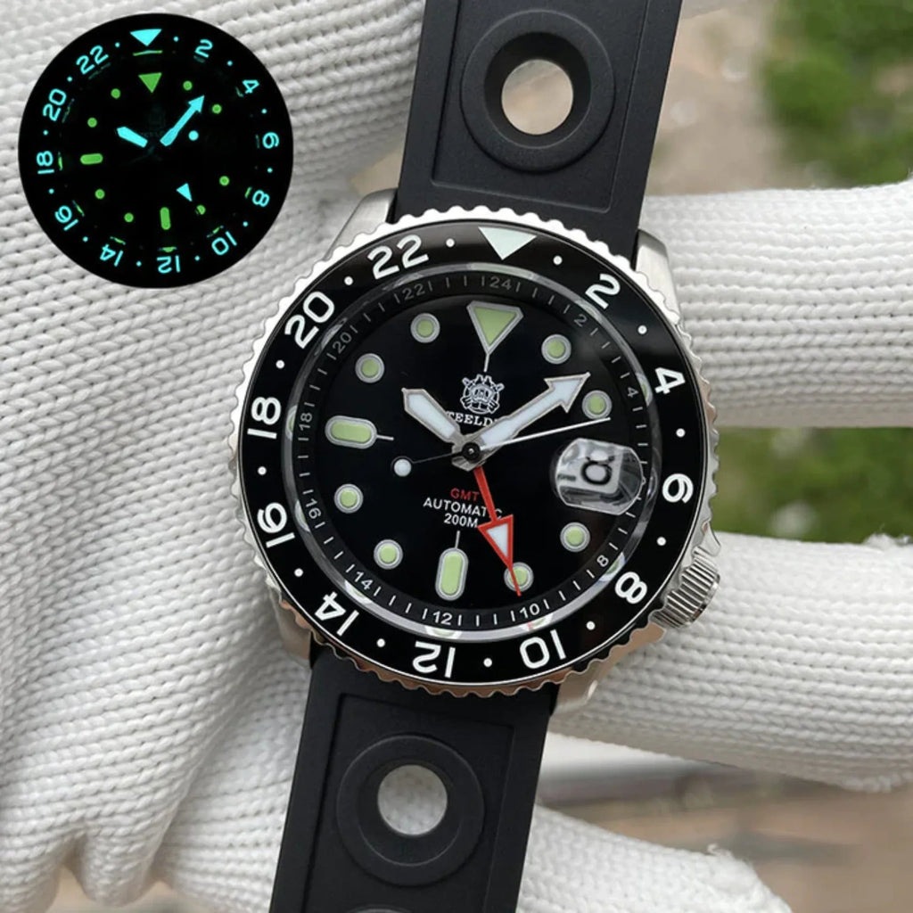Steeldive SD1994 SKX007 NH34 GMT Automatic Watch - Black - DREAM WATCHES