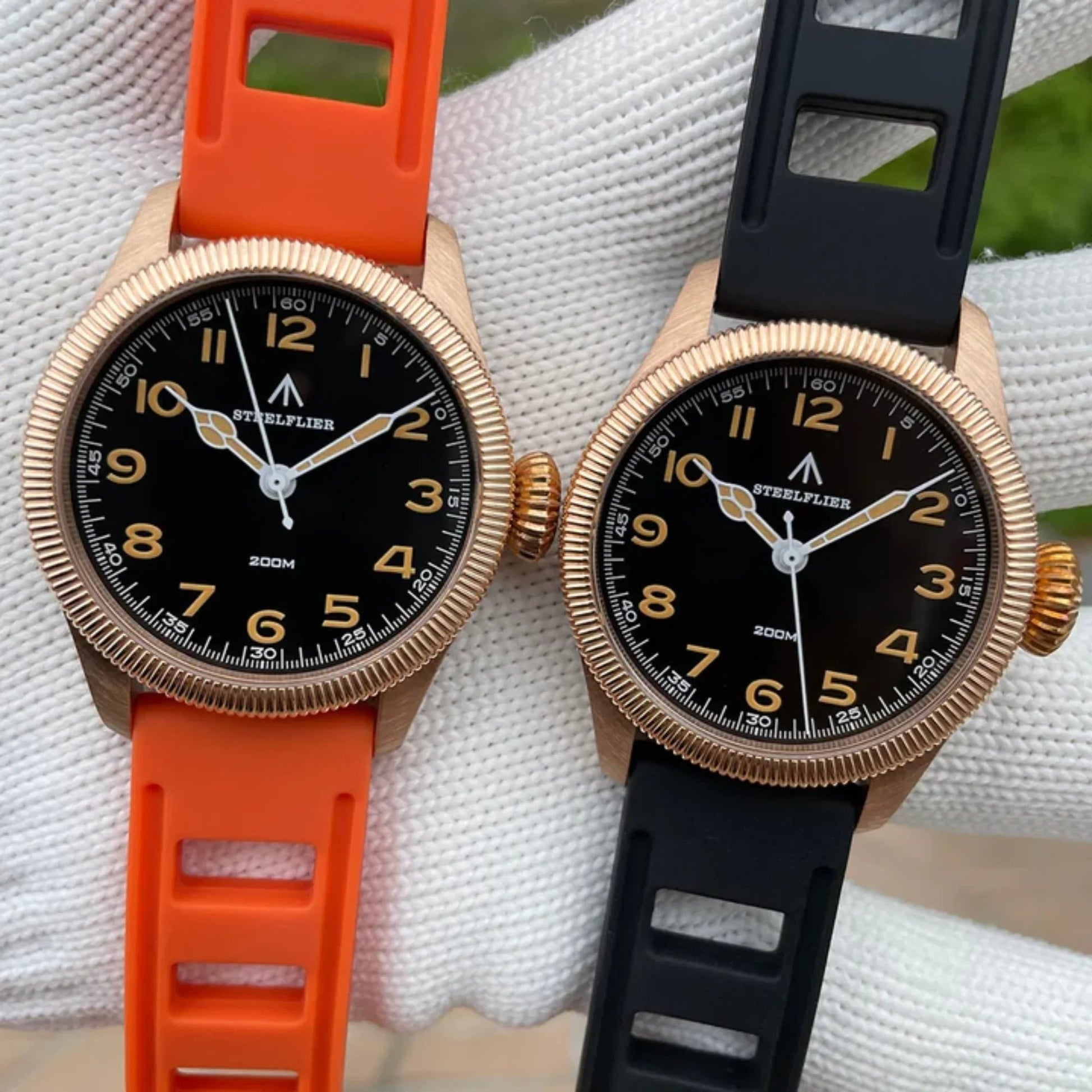 Steelflier VH60 Bronze Filed Watch SF741S - Black Leather Strap with white stiching - DREAM WATCHES