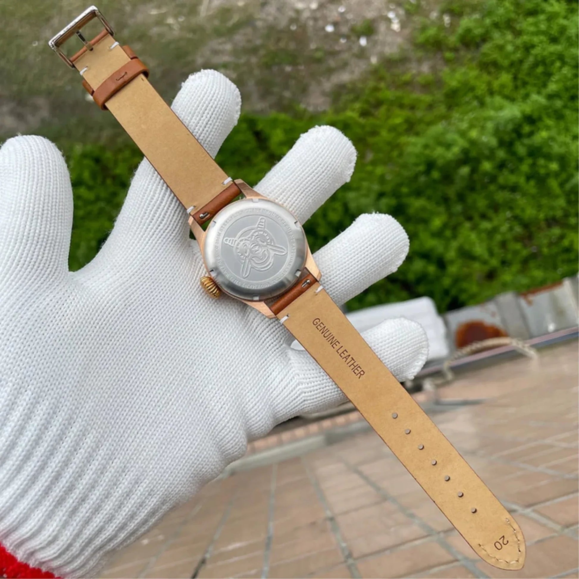 Steelflier VH60 Bronze Filed Watch SF741S - Black Leather Strap with white stiching - DREAM WATCHES