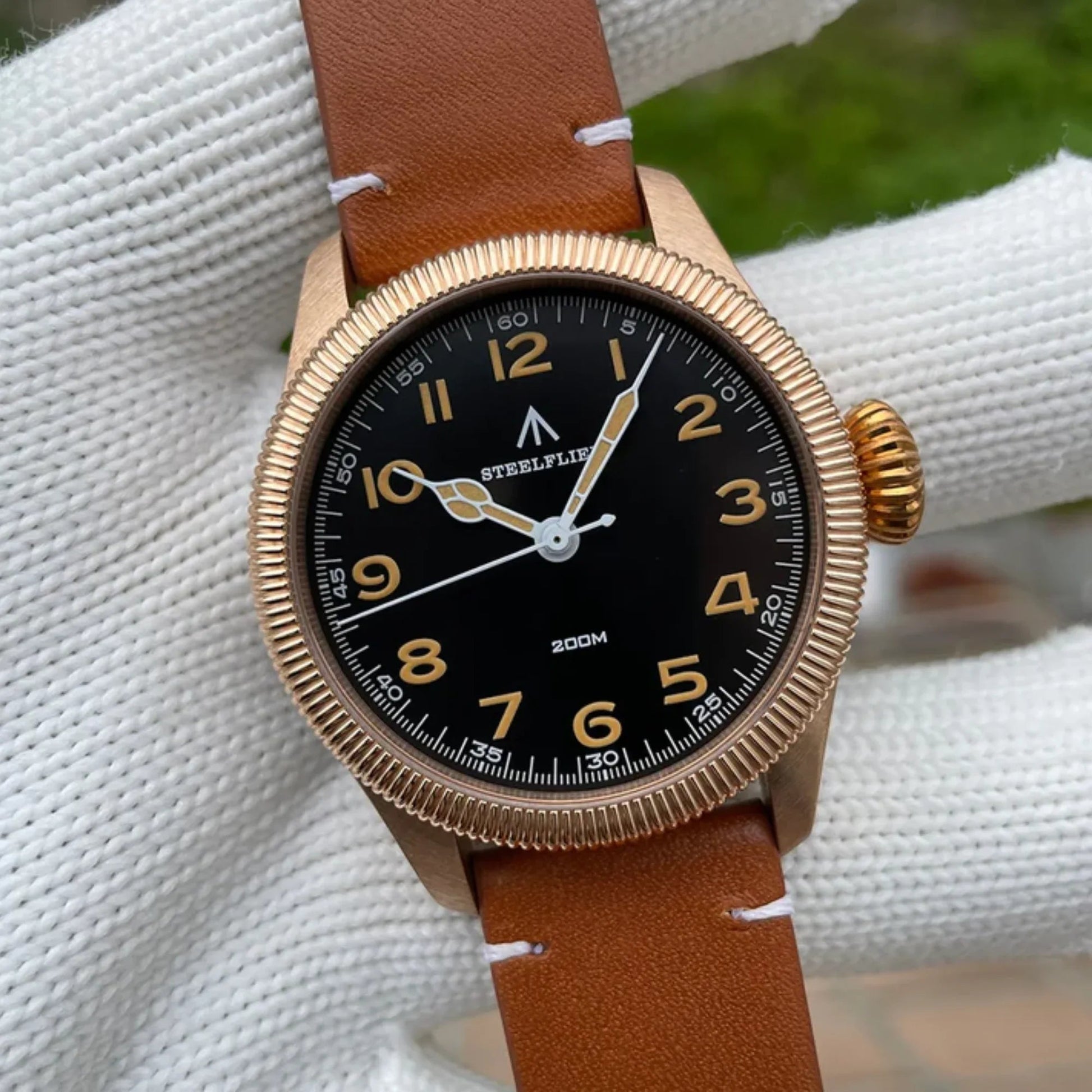 Steelflier VH60 Bronze Filed Watch SF741S - Brown Leather Strap - DREAM WATCHES