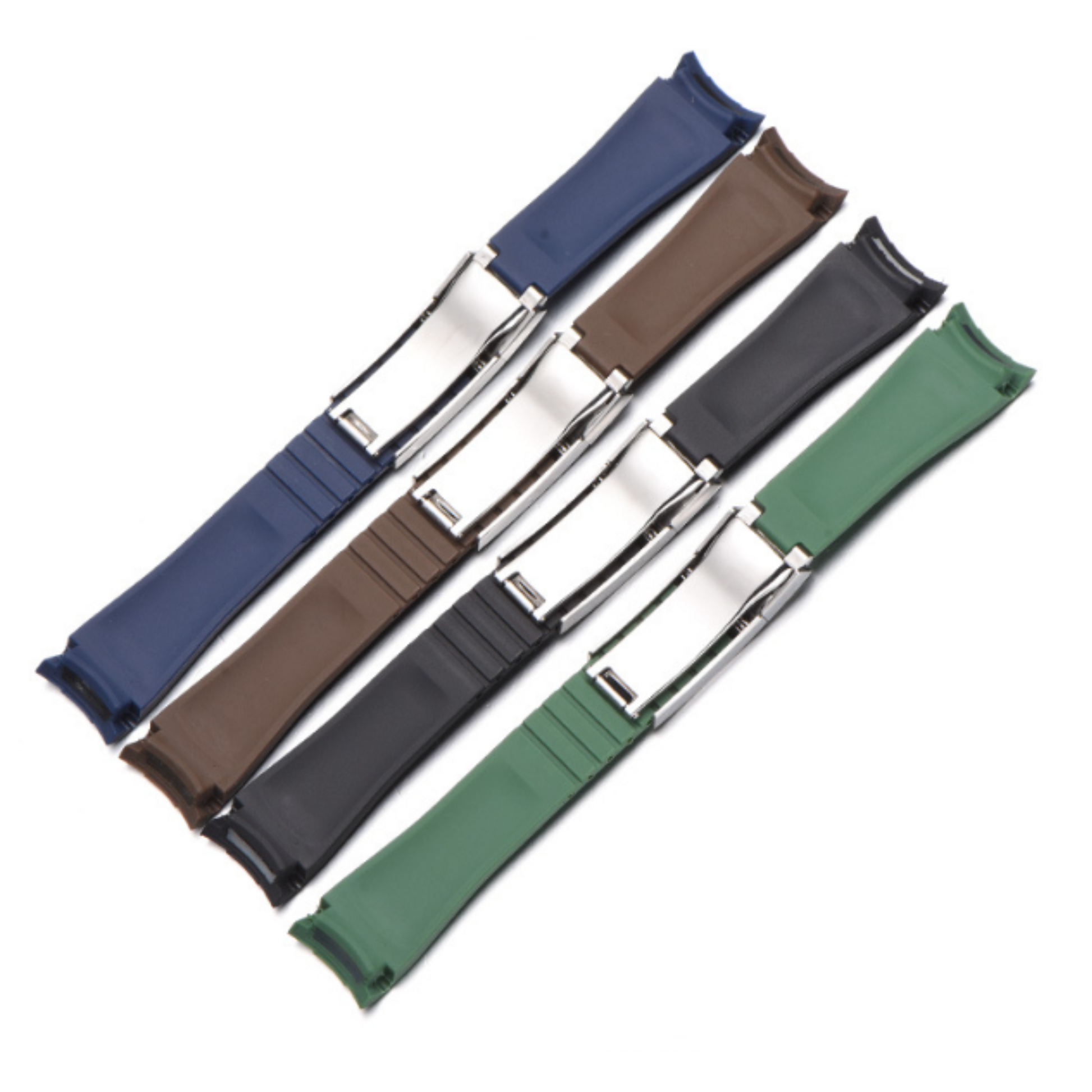 High End Curved FKM Rubber Watch Band - Oyster Style Deployment Clasp: 20 mm - Grey