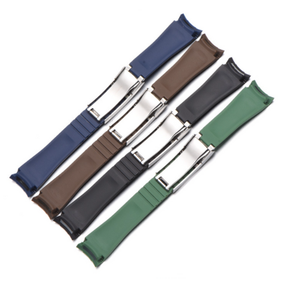 High End Curved FKM Rubber Watch Band - Oyster Style Deployment Clasp: 20 mm - Grey