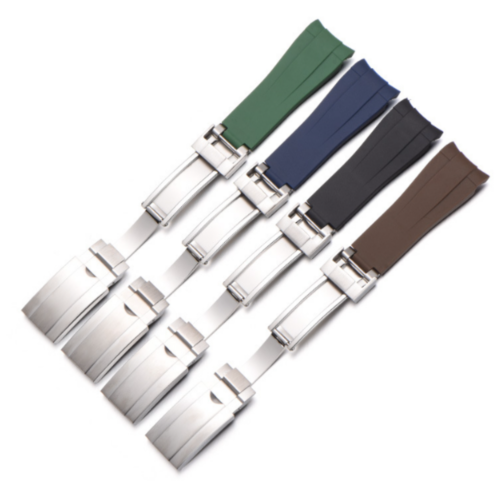 High End Curved FKM Rubber Watch Band - Oyster Style Deployment Clasp: 20 mm -White