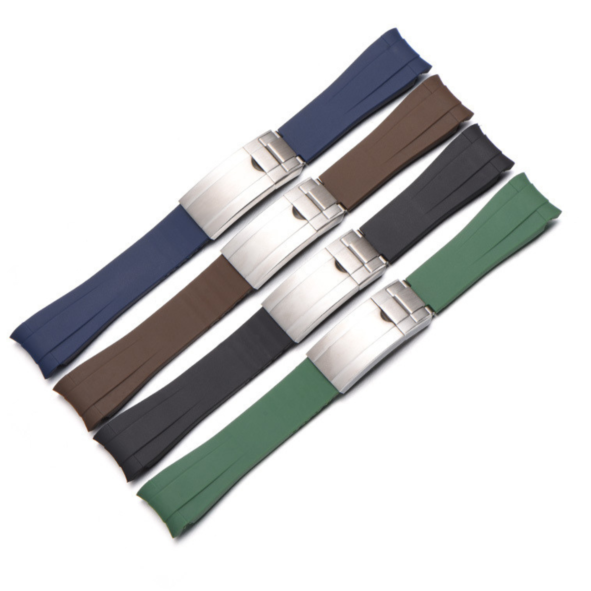High End Curved FKM Rubber Watch Band - Oyster Style Deployment Clasp: 20 mm -Green