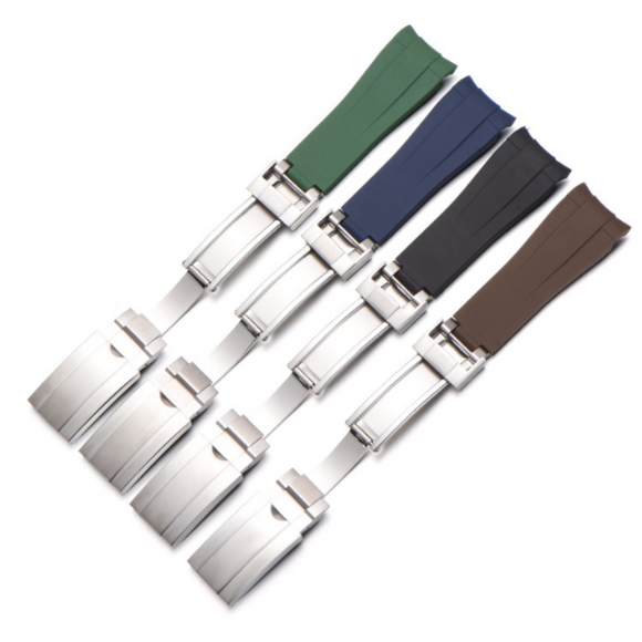 High End Curved FKM Rubber Watch Band - Oyster Style Deployment Clasp: 20 mm - Grey