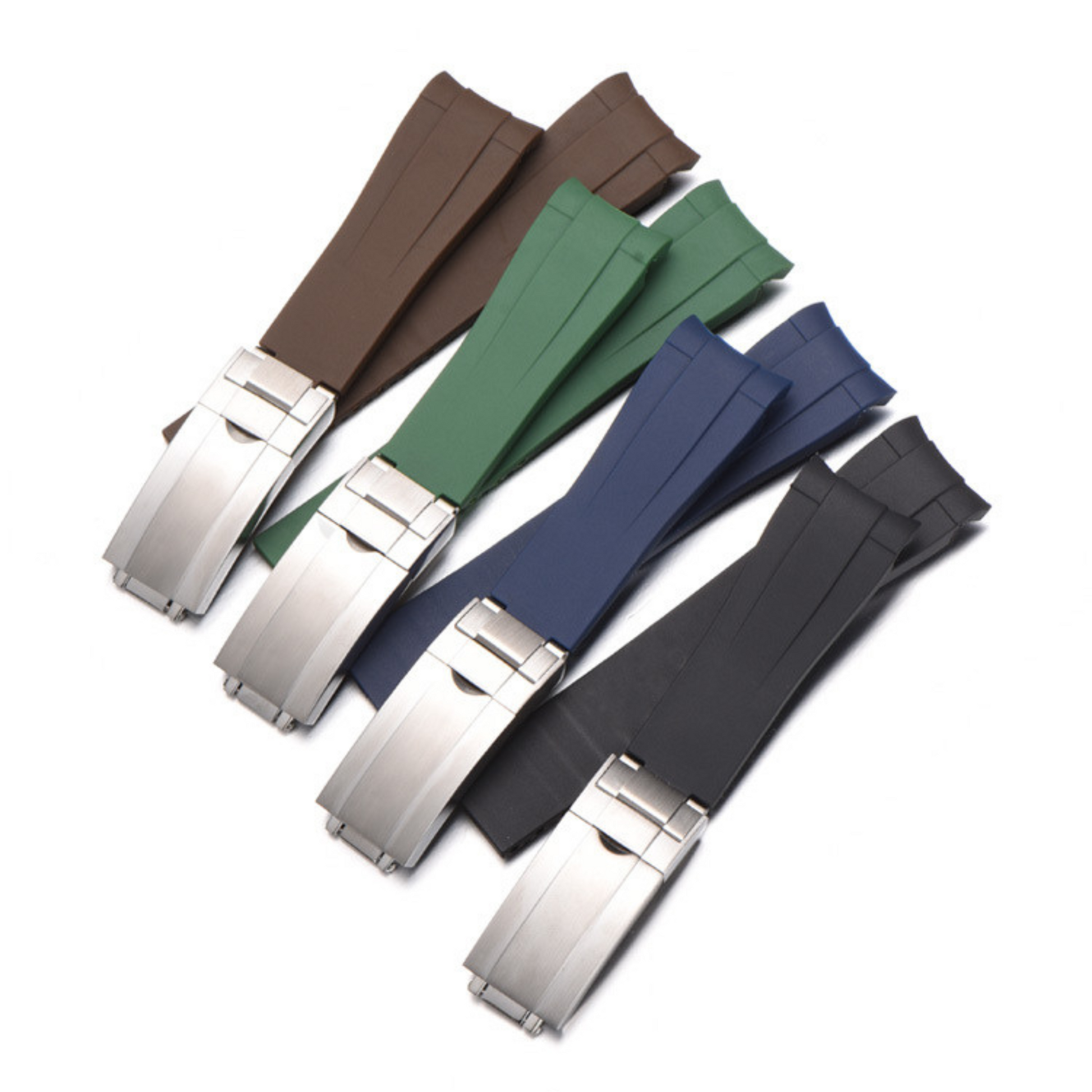High End Curved FKM Rubber Watch Band - Oyster Style Deployment Clasp: 20 mm -Green