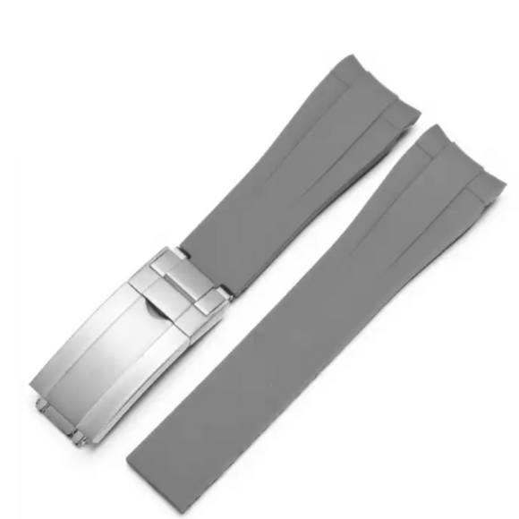 High End Curved FKM Rubber Watch Band - Oyster Style Deployment Clasp: 20 mm - Grey