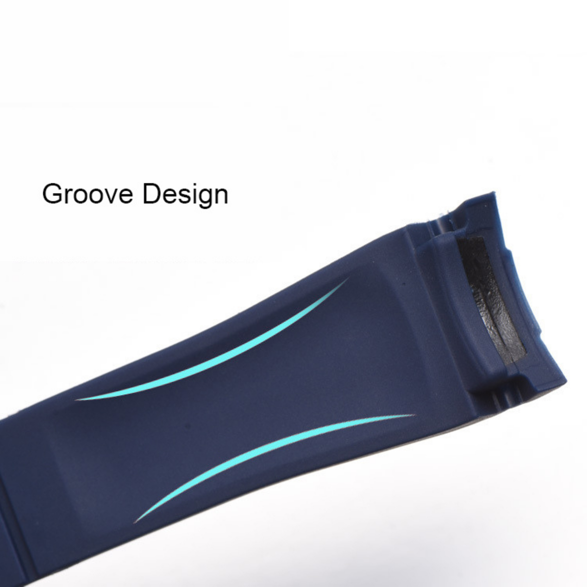 High End Curved FKM Rubber Watch Band - Oyster Style Deployment Clasp: 20 mm- Blue