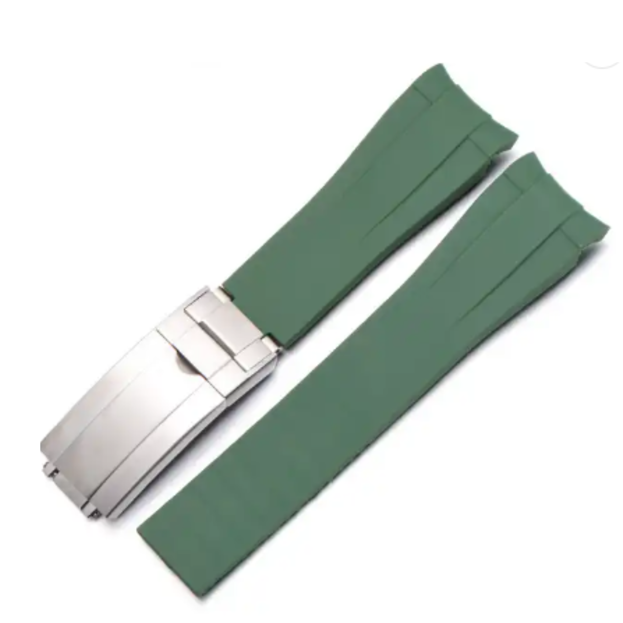 High End Curved FKM Rubber Watch Band - Oyster Style Deployment Clasp: 20 mm -Green